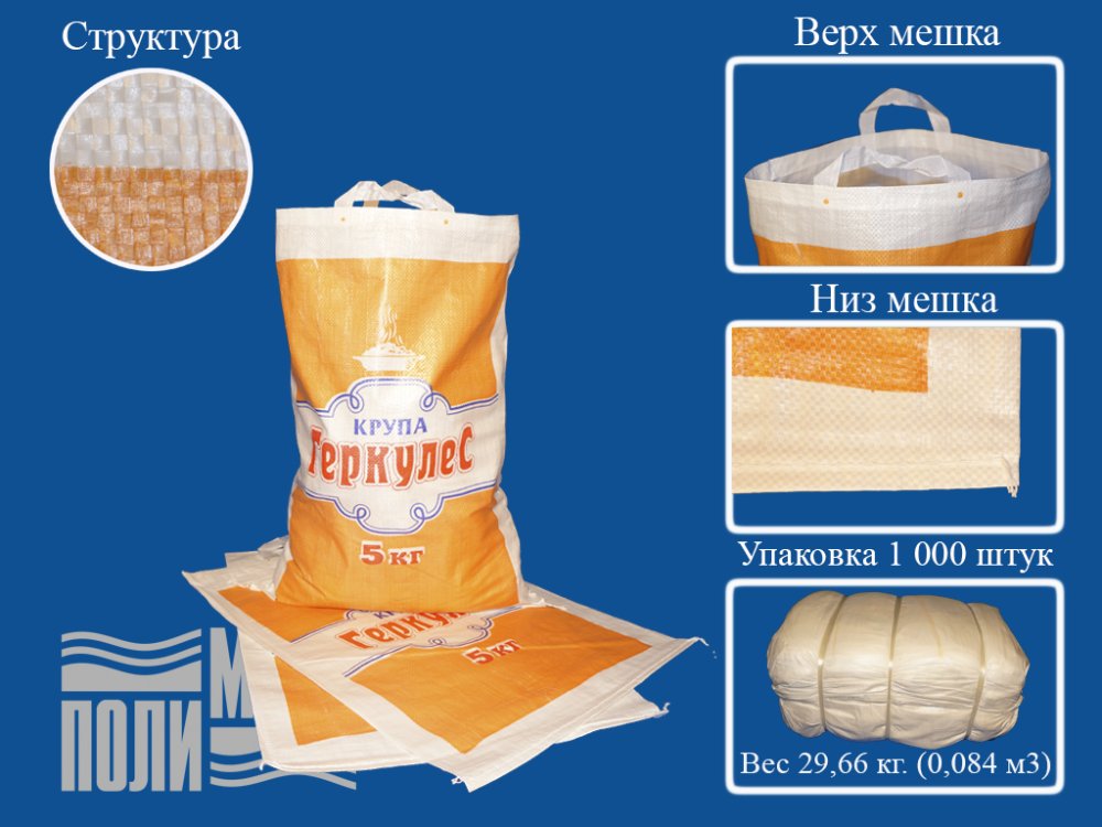 Сумка из полипропилена, 38 х 54 см, 10 кг, две пришивные ручки (лого 27-3)